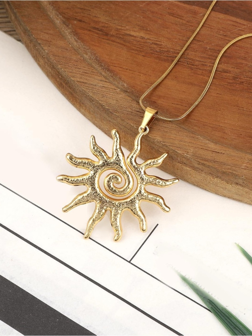 Gold Sun Spiral Pendant Necklace - Picture 3 of 6